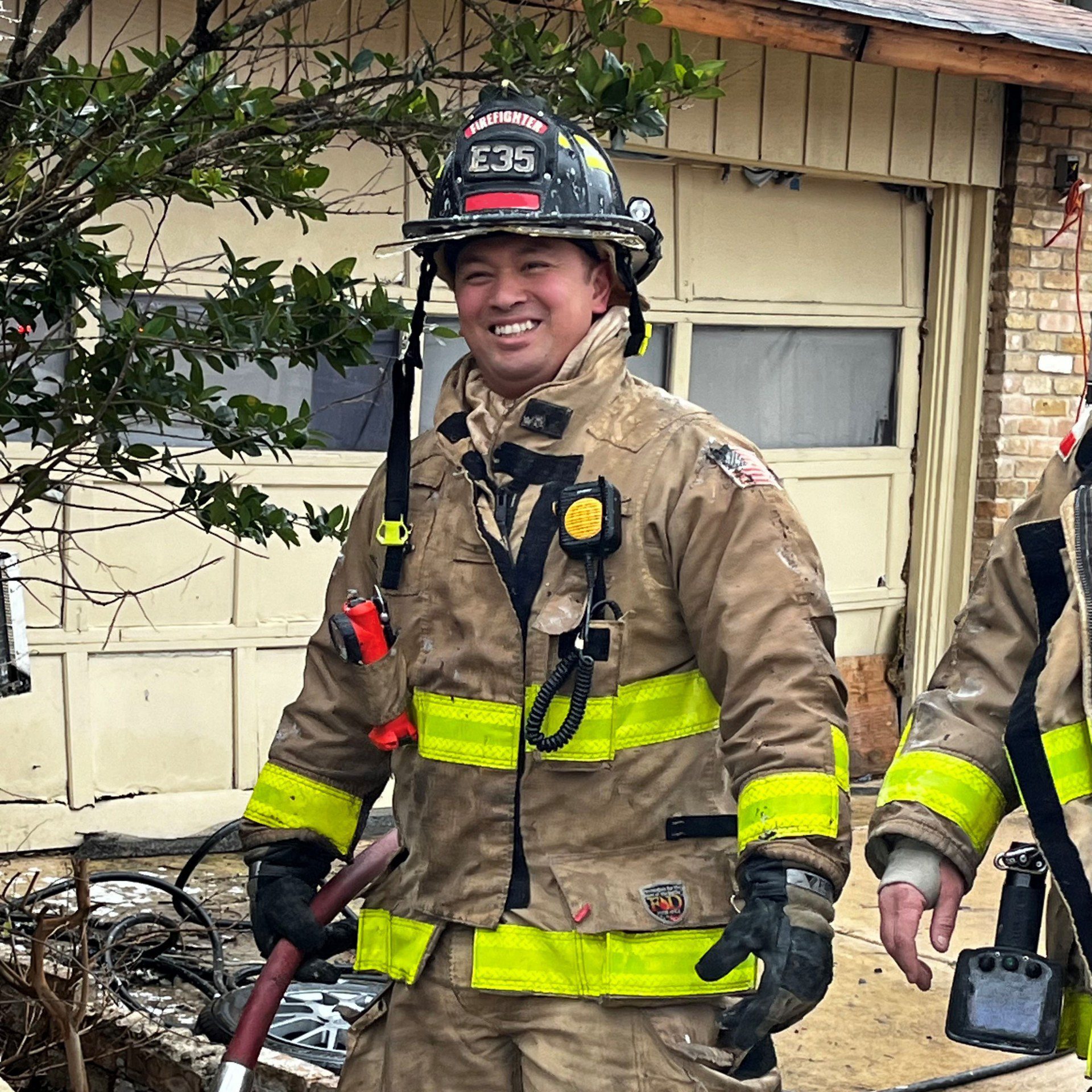 Smiling fire fighter